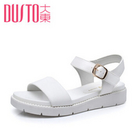 大东2016夏季新款休闲低跟一字式扣带女鞋凉鞋DW16X1499A 白色